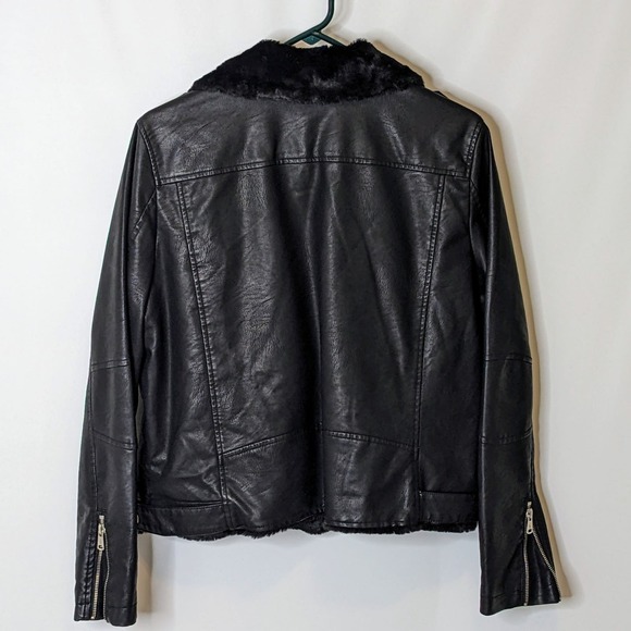 Cato Black Fleece Lined Faux Leather Bomber Jacket Size Large - Picture 2 of 9